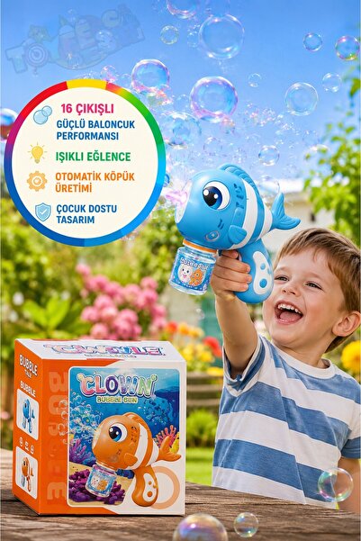 TOYFEST Balık Köpük Tabancası Otomatik Baloncuk Makinesi Işıklı Bubble Gun 16...