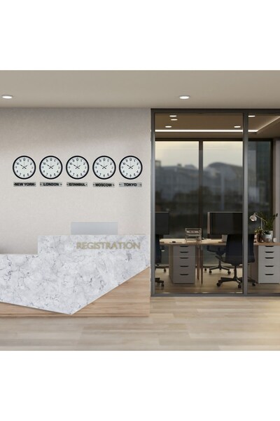 ForWhat 5Pcs 36cm Black Elite Style World Time Clocks with Signs for Office H...