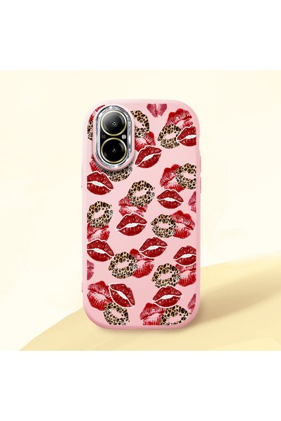 Hontinga Realme 12 Lite Compatible Case Camera Protector Pink Kiss Patterned ...