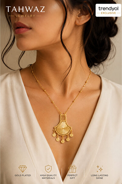 Tahwaz Gold Plated Bedouin Necklace & Earring Set – Traditional Arabic Coin P...