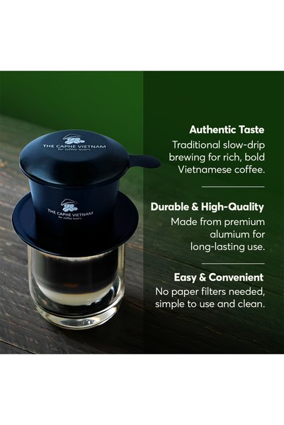 The Caphe Vietnam Vietnamese Coffee Phin Filter (Classic Black) | Aluminium Drip Coffee Maker | Traditional Slow Drip Brewer | Reusable Coffee Filter | Portable Coffee Maker