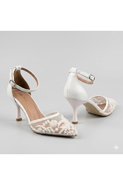 KİNDEP (Park Moda) Pearl Lace Detailed Closed-Toe (6 cm) Heeled Women's Shoes...