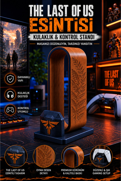 ESK The Last of Us Temalı Kulaklık ve PS5 Kol Standı (Oyma Desenli)