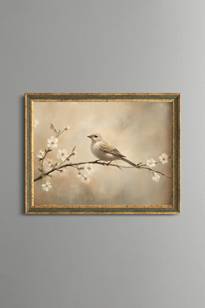 epiqart Little Sparrow on a Spring Branch - Vintage Patterned Frame - Slim Model