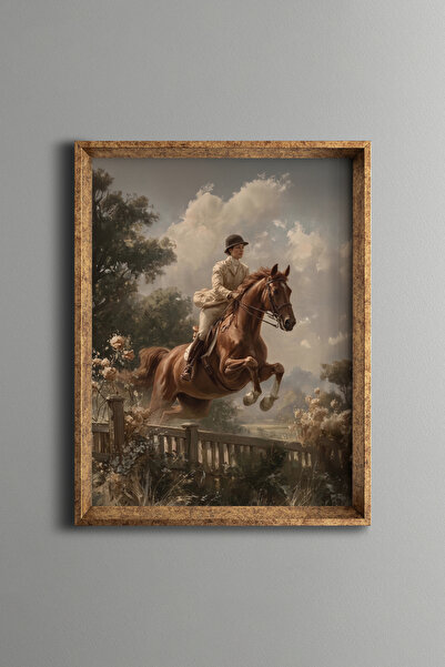 epiqart Elegant Rider and Horse - Vintage Patterned Frame - Slim Model