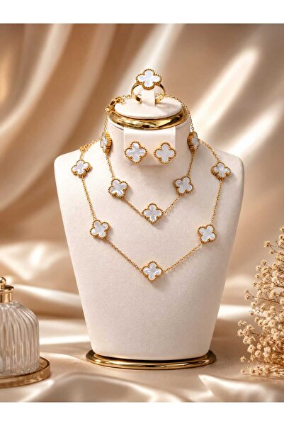 Banum Luxury Şık Tasarım 4 lü YONCA Çelik Set (beyaz)