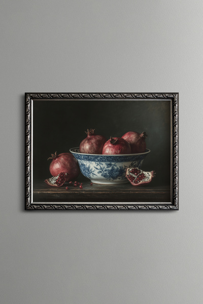 epiqart Still Life Pomegranate Composition - Vintage Patterned Frame - Thin M...