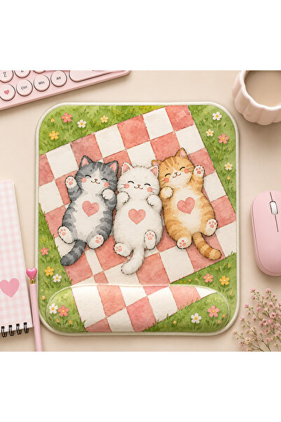 matizya Sevimli Kediler Desenli Kare Bilek Destekli Mousepad 19x23 cm Kawaii ...