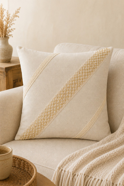 Morlay Husă de pernă decorativă din in natural cu ciucuri, stil boem rustic v...