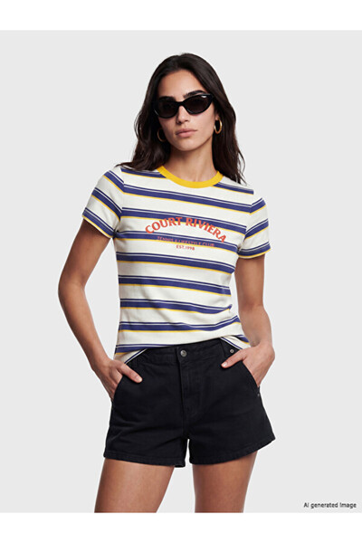 LC Waikiki RMZ GİYİM FARKIŞİLLERİNE ZERO Tricou cu dungi Roba Collar pentru f...