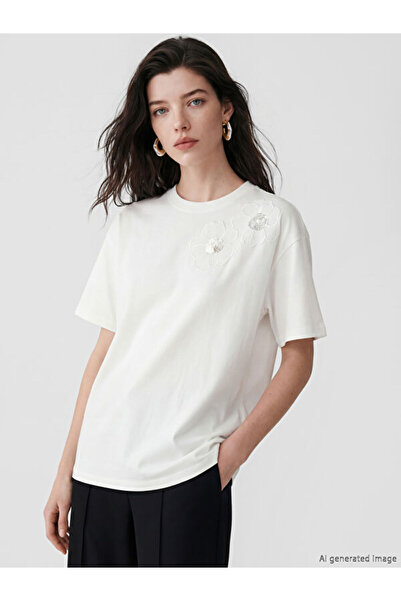 LC Waikiki I Flower Applique 100% Cotton Women's T-Shirt from Freezen Store
