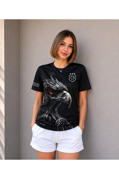 The RAVEN PREMİUM KARTAL DESENLİ UNİSEX SİYAH DİJİTAL BASKI FUTBOL FORMASI