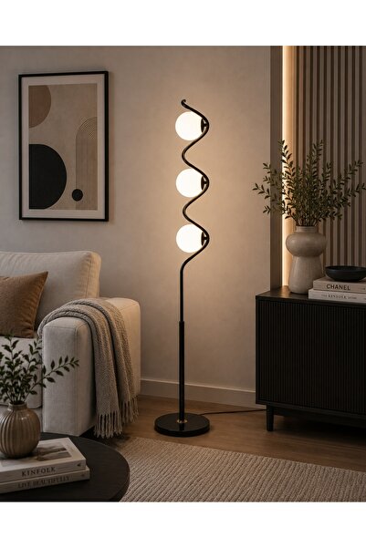 N.zone Modern Triple Ball Spiral Floor Lamp with Elegant Design - 160cm Heigh...