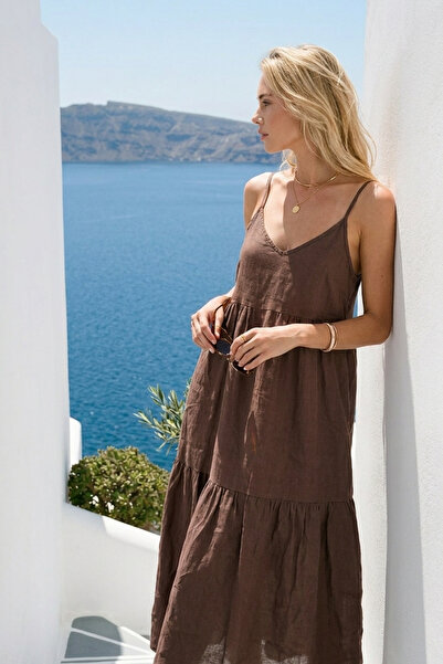 LAGRANZE Comfortable Fit Linen Dress with Large Bow Detail on the Back