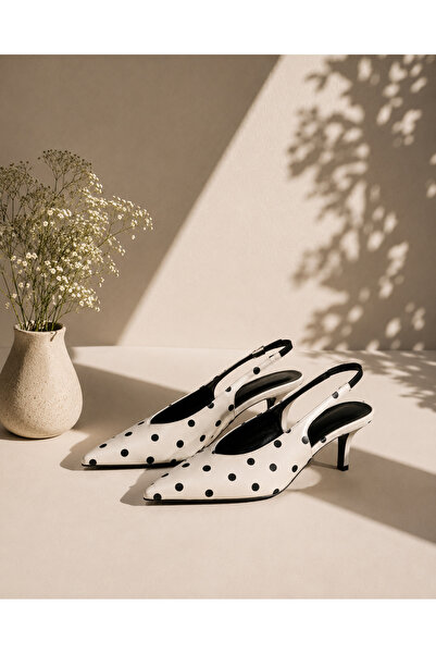 carweza Nisha Satin White Polka Dot Women's Heeled Shoes