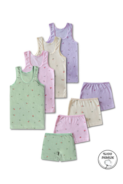 Panfilia 100% Cotton 8-Piece Girls' Undershirt Panties Set, Set of 4 / Ages 2-12
