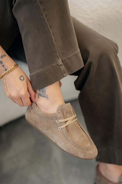 Parponi Suzzy Women's Genuine Suede Leather Loafer Shoes Sand