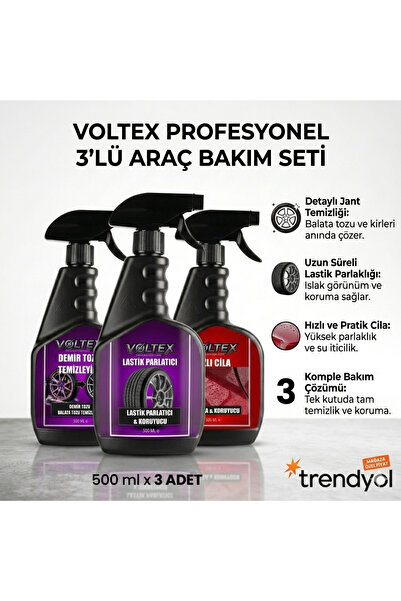 VOLTEX Lastik Parlatıcı - Demir Tozu Temizleyici ve Hızlı Cila Oto Bakım Set