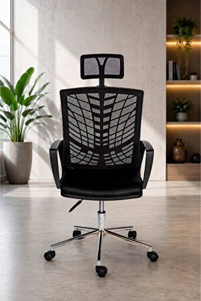 TRENDCORE Ergonomik Fileli Ofis Koltuğu Başlıklı Çalışma Sandalyesi Yönetici ...