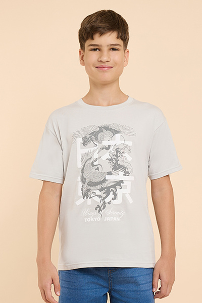 R&B Graphic Print T-Shirt with Crew Neck and Short Sleeves
