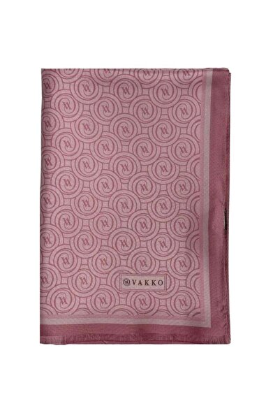 Vakko Tivil Monogram İpek Şal 41407-Açık Pembe