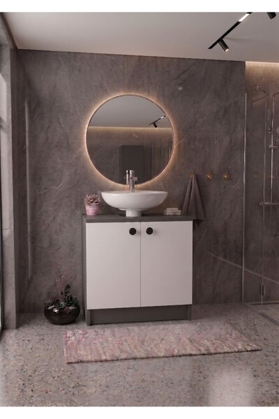 EGN WOODS Antrasit Lavabo Altı Banyo Dolabı - 2 Kapaklı 2 Bölmeli Modüler Dep...