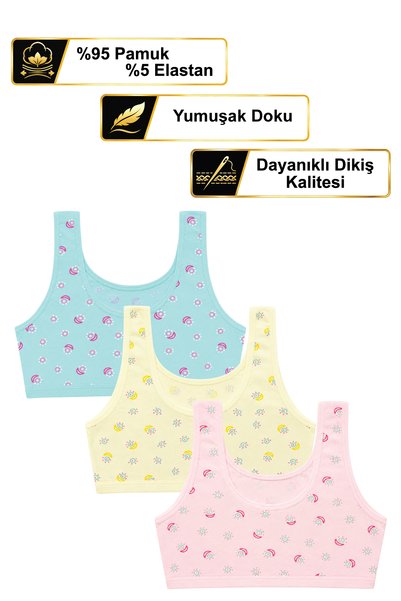 biyokids Kız Çocuk Büstiyer Geniş Askılı 5'li Paket Desenli