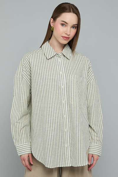 R&B Striped Shirt with Classic Collar and Long Sleeves