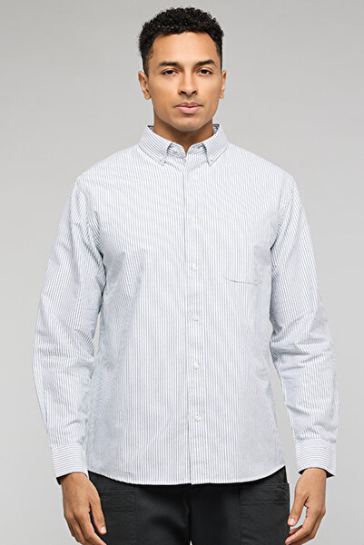 R&B Striped Shirt with Button-Down Collar and Long Sleeves