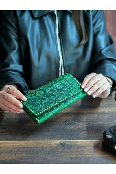 Wild West Crafted Mustang Large Green Genuine Leather Handcrafted Long Women'...