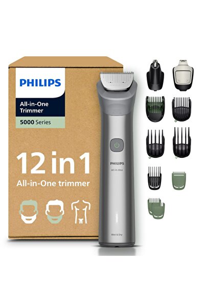 Philips Multigroom Series 5000 Hepsi Bir Arada Yüz, baş ve vücut için 12 parç...