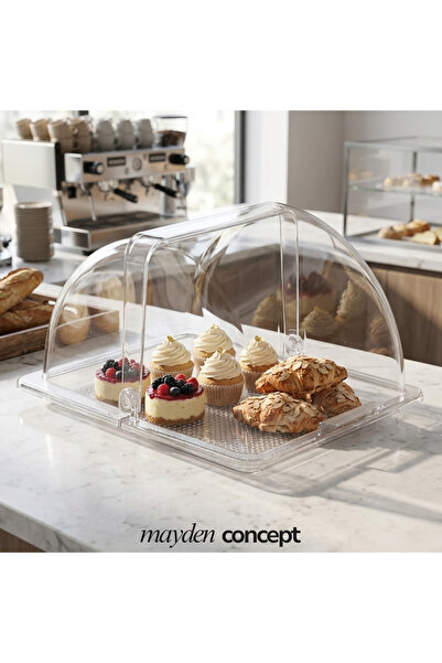 Mayden Concept Kapaklı Menteşeli Sunum Fanusu (32,5 x 26,5 Cm) - Şeffaf Tepsi...
