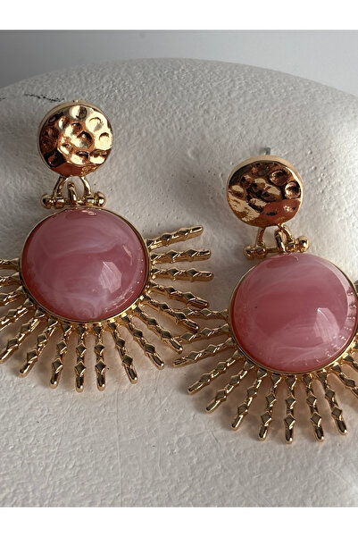 BHR AKSESUAR Gold Color Pink Dangle Sun Earrings (4.5 cm)