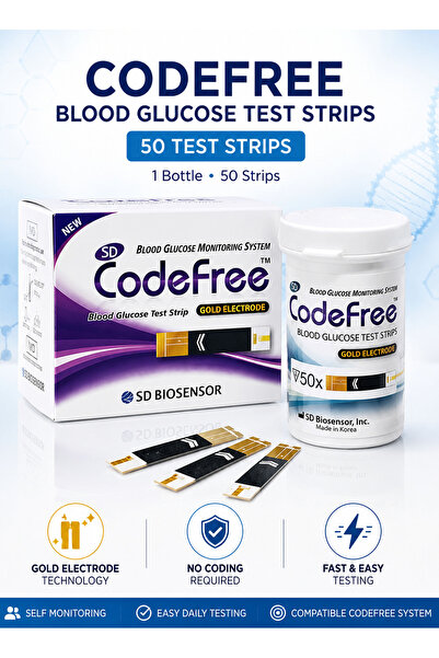 SD BIOSENSOR Pack of 1 CodeFree Blood Glucose Test Strips 50 Count Gold Elect...