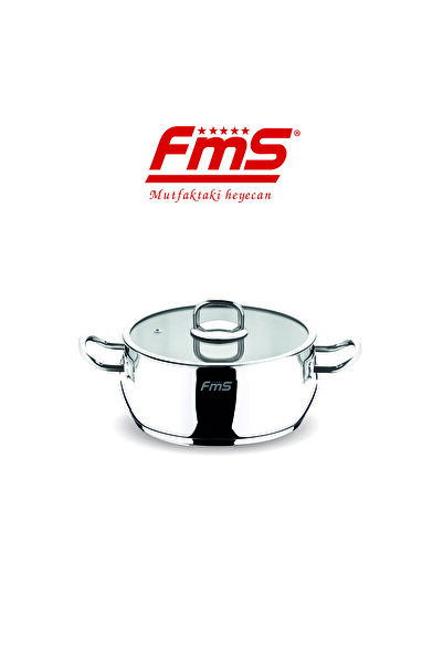 FMS Lotus 24 cm Flat Steel Pot |   304 18/10 Stainless Steel |   Induction Base