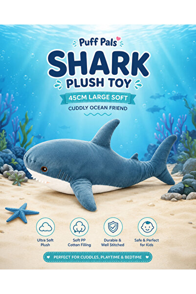 Puff pals Shark Plush Toy 45CM Large Soft Stuffed Animal Realistic Ocean Shar...