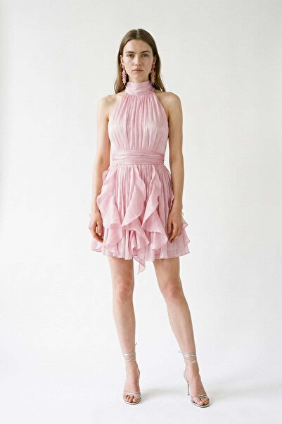 Lencie Flywheel Detailed Mini Evening Dress Pink