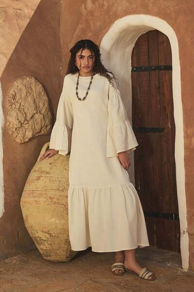 Ceylan Otantik Cream Muslin Flounce Dress
