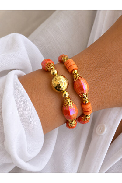 COCOSH TAKI Orange Beaded Multi-Combination Bracelet with Gold Details