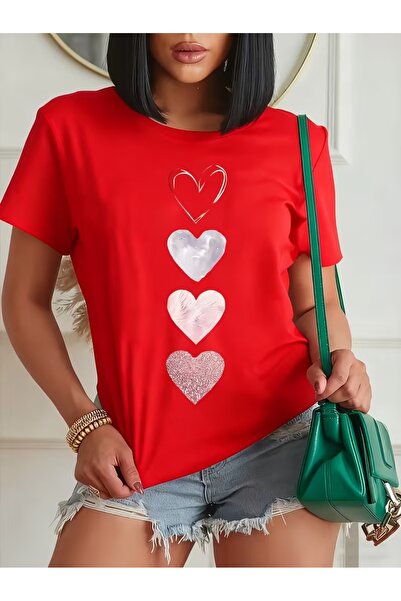 PAVRO Unisex Άνετο T-shirt με μικτό σχέδιο και στάμπα