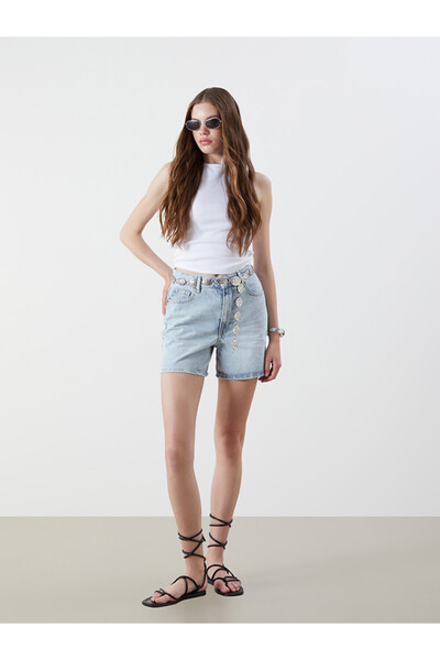 LC Waikiki Blue Standard Fit Women's Jean Shorts