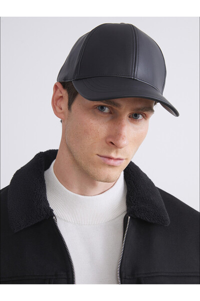 LC Waikiki Black Leather Look Men's Cap Hat