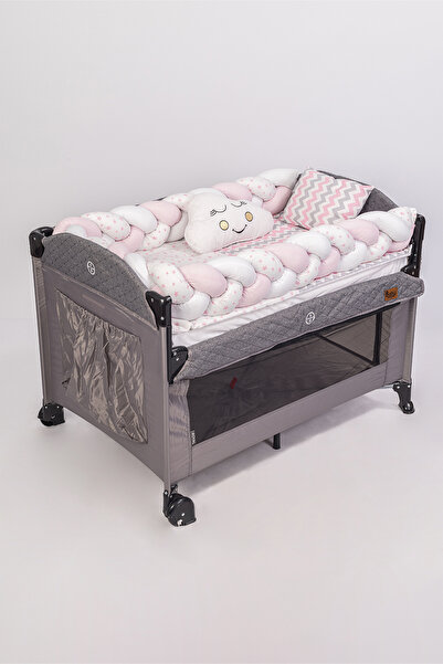 Jasmin Bebe Home طقم سرير أطفال بارك مجدول وسرير خشبي للنوم 5 قطع (70x110، 70...