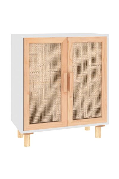 vidaxl Servantă, alb, 60x30x70 cm, lemn masiv pin și ratan