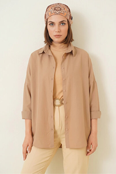 Generic Brand Women's Oversize Cut Basic Cotton Camel Hijab Shirt