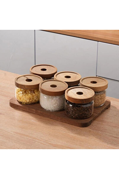 MİEN Glass Round Breakfast Set with Acacia Lid