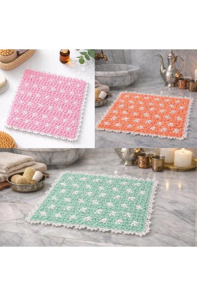 LİLORA Hand-Knitted Bath Loofah Square Model – Handmade Hammam Loofah with Pi...
