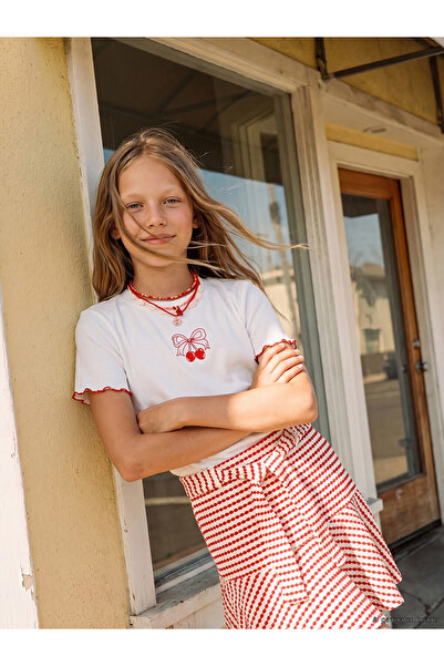 LC Waikiki Embroidered Girls' Ribbed T-Shirt and Skirt