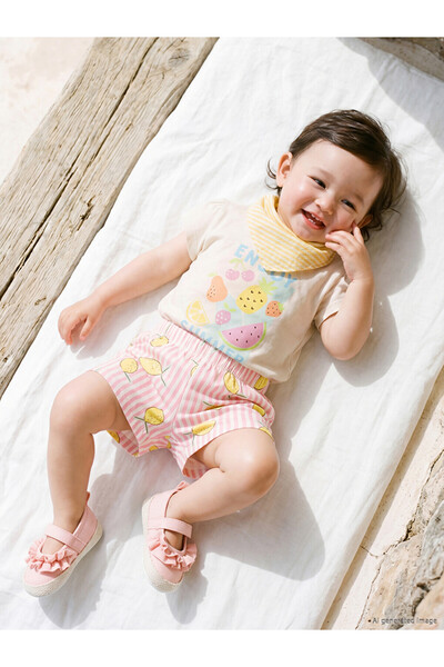LC Waikiki Ecru Printed Baby Girl Shorts Set