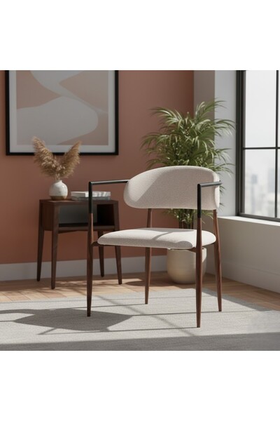 IconStore Modern Wooden Frame Beige Fabric Armchair